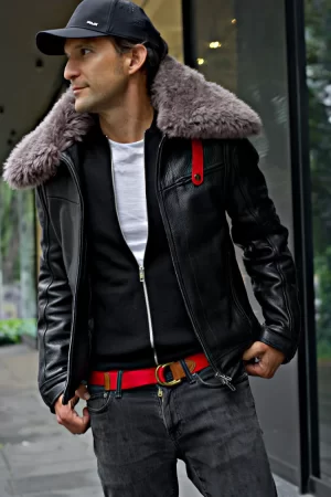 sol wd leather jacket winter ed black oversized shearling collar