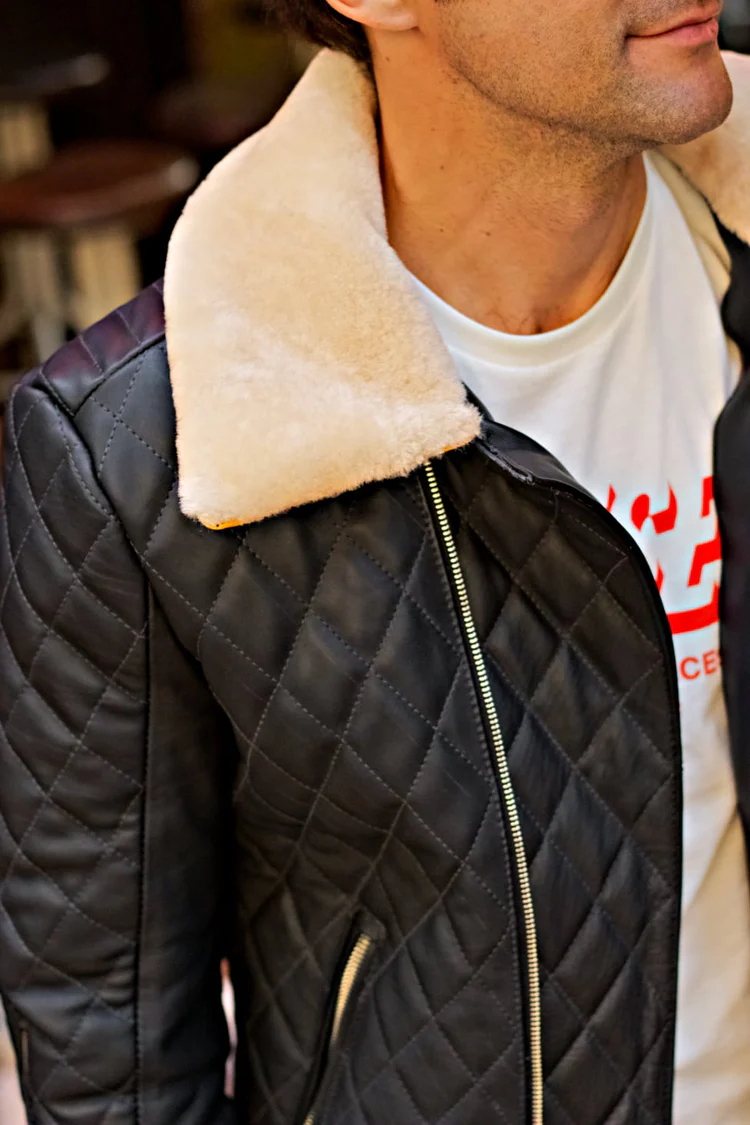 belgrave ql leather jacket shearling quilted in black belgrave ql leather jacket shearling quilted in black