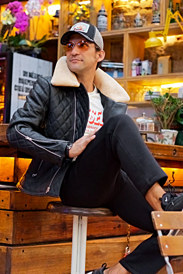 belgrave ql leather jacket shearling quilted in black belgrave ql leather jacket shearling quilted in black