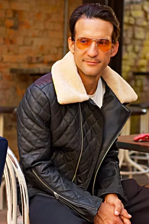 belgrave ql leather jacket shearling quilted in black