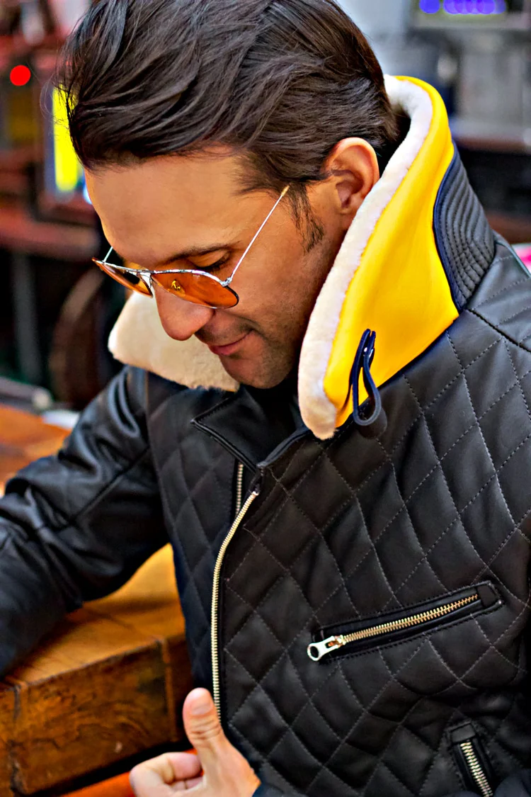 belgrave ql leather jacket shearling quilted in black belgrave ql leather jacket shearling quilted in black