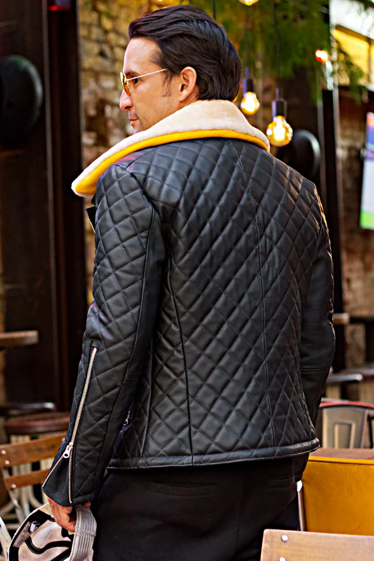 belgrave ql leather jacket shearling quilted in black belgrave ql leather jacket shearling quilted in black