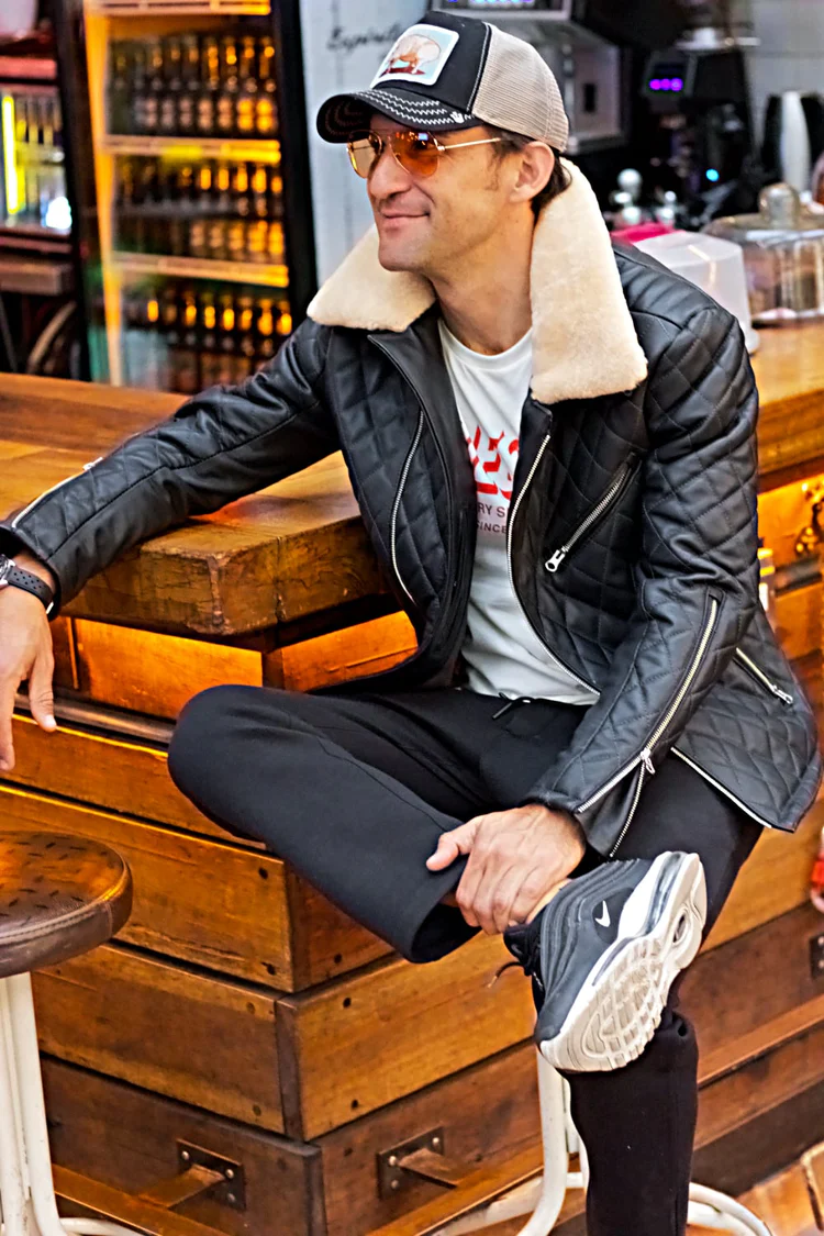 belgrave ql leather jacket shearling quilted in black belgrave ql leather jacket shearling quilted in black