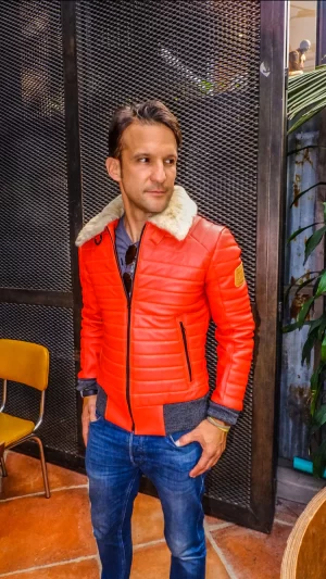 mar leather jacket quilted shearling orange
