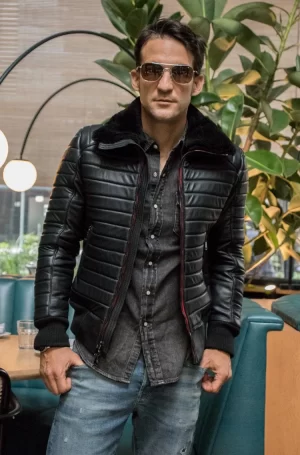 mar l.e. leather jacket quilted in black & black shearling limited