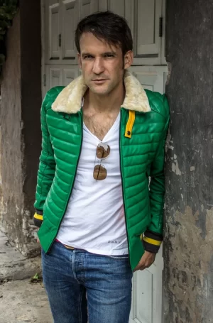 mar leather jacket shearling quilted in summer green