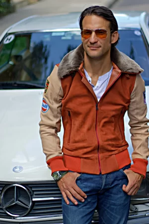 evereast leather jacket shearling collar quilted, #heuer ed.